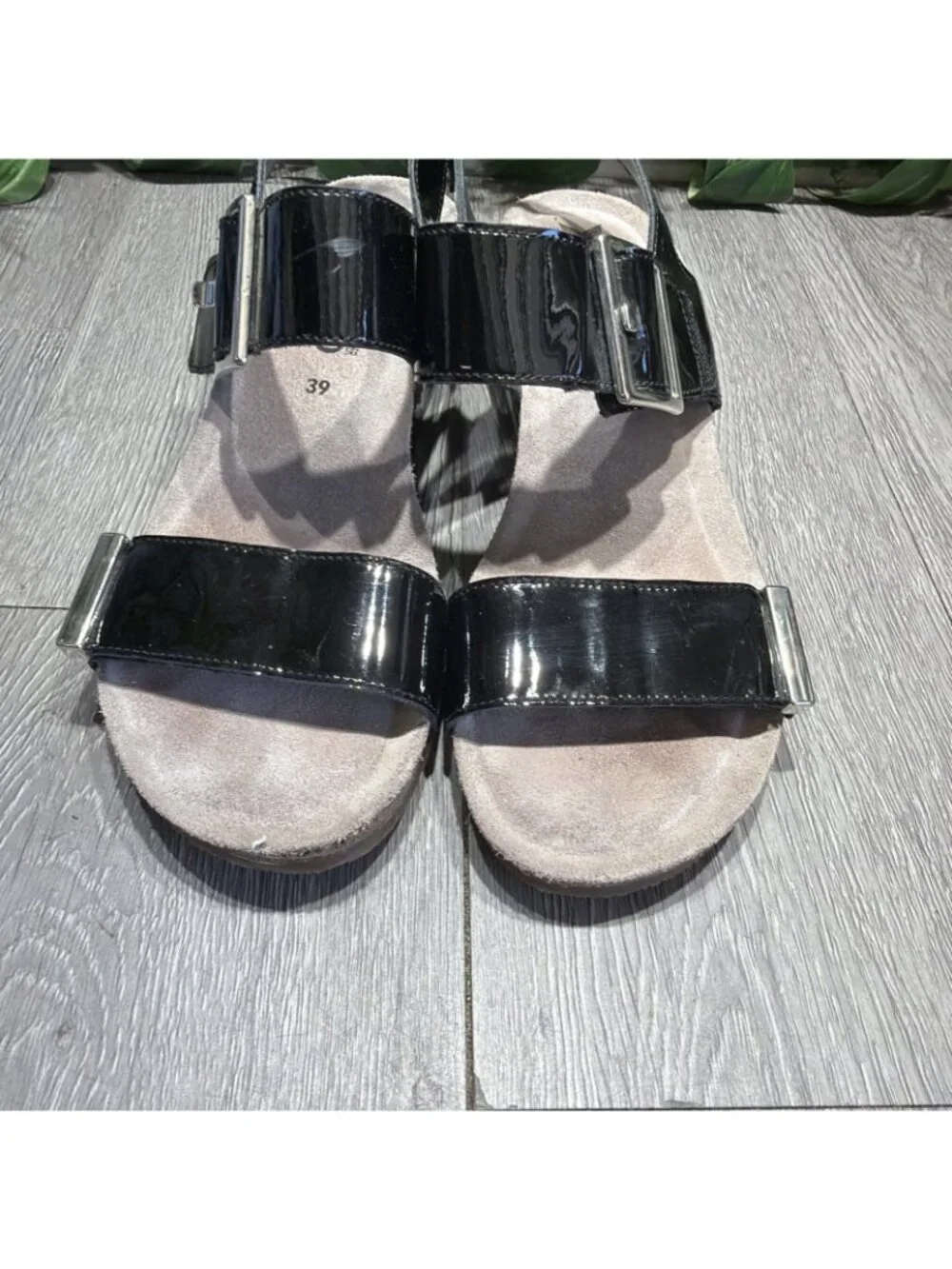 Mephisto Morgana Black Patent Wedge Sandals Comfort Leather EU 39 US 9 S4118